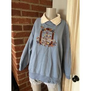 Vintage Cabin Creek Bird Embroidered Sweatshirt Cottagecore Nature Pullover L